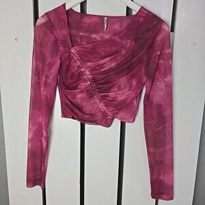 Free People Supernova Sheer Mesh Crop Top Small Pink Festival Rave Beach